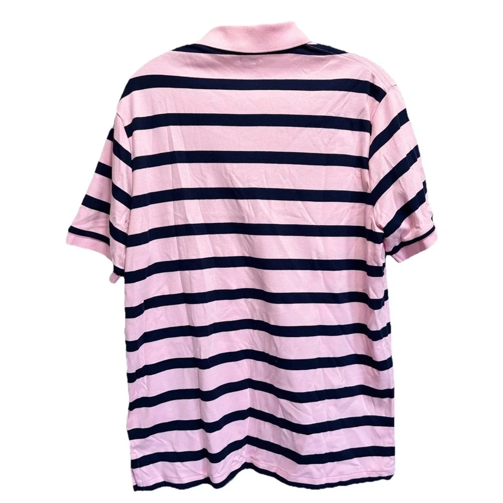 Polo Ralph Lauren Short Sleeve 3 Button Polo Shirt Size M Pink/Navy Stripe NWT